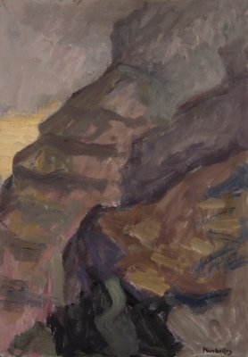 Santorini, Storm (Second Phase) — Oil painting, Fiberboard, 35.00×50.00cm — Theodoros Markellos